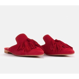Marco Shoes Klapki z ozdobnymi frędzlami czerwone 4