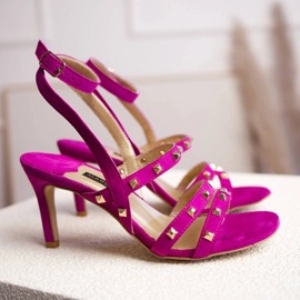 Marco Shoes Sandały zamszowe z ćwiekami ozdobnymi fioletowe różowe 8