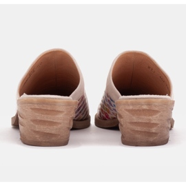 Marco Shoes Damskie klapki skórzane na obcasie ze żłobieniami beżowy wielokolorowe 4