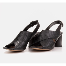 Marco Shoes Skórzane sandały damskie ze skóry w pocięte pasy czarne 7
