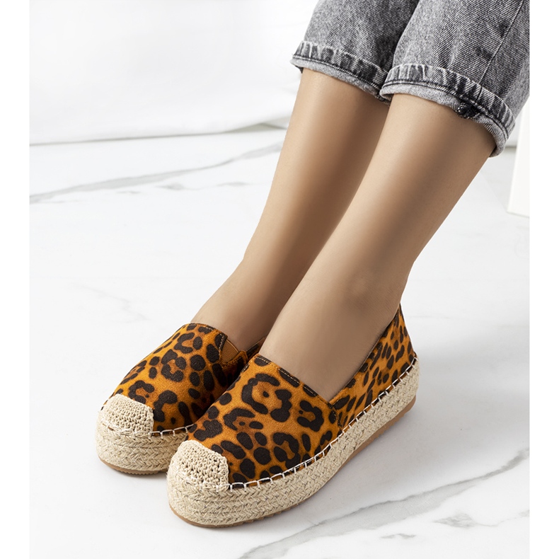 Brązowe espadryle na platformie Feiken czarne żółte 1