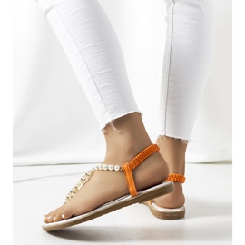 Pomarańczowe sandały z perłami Tana srebrny 2