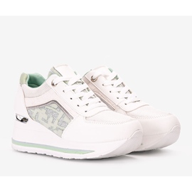 Białe sneakersy na koturnie Vildan zielone 1