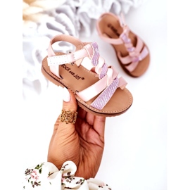 Dziecięce Sandały Z Brokatem Różowe 5