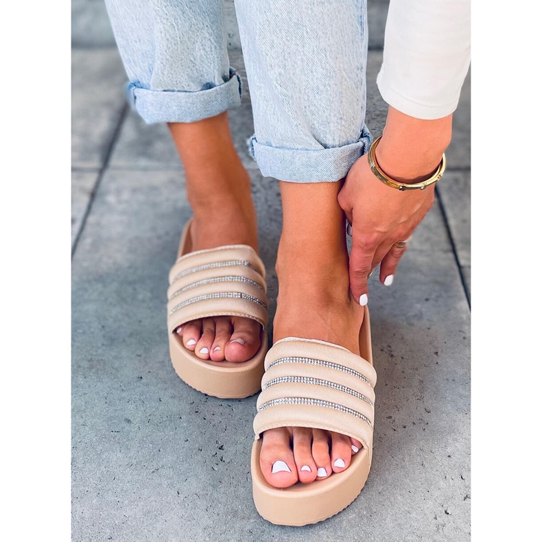 Klapki na wysokiej podeszwie Leah Beige beżowy 1