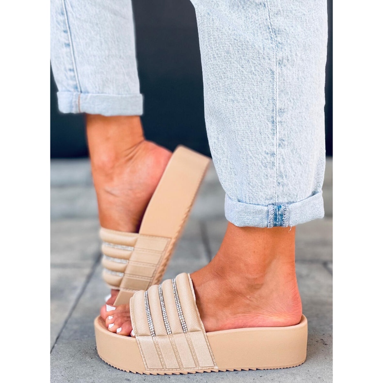 Klapki na wysokiej podeszwie Leah Beige beżowy 2