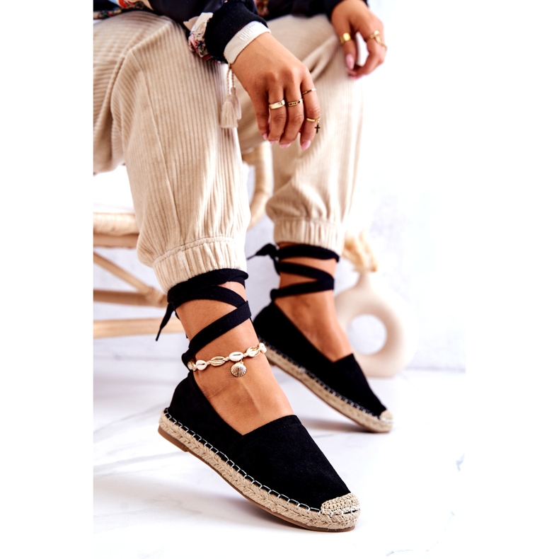 FB1 Wiązane Zamszowe Espadryle Czarne Ismanne 4