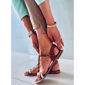 Sandałki damskie opalizujące Basma Camel brązowe 2