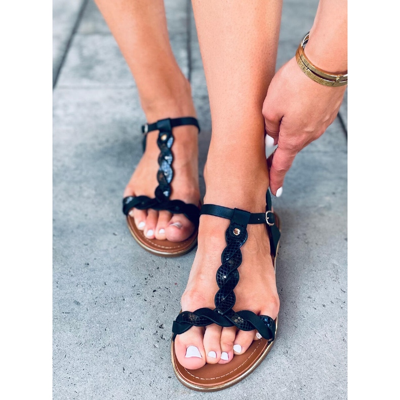 Sandałki damskie opalizujące Basma Black czarne 1