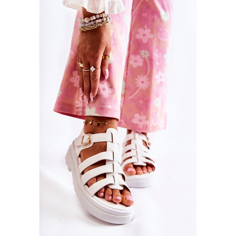 PG1 Modne Sandały Z Paskami Białe Malien 1