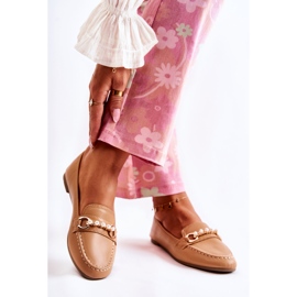 PG1 Damskie Mokasyny Z Ozdobnymi Perłami Brązowe Sergia 2