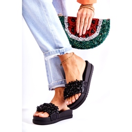 Damskie Klapki Na Platformie Z Ozdobami Czarne 2