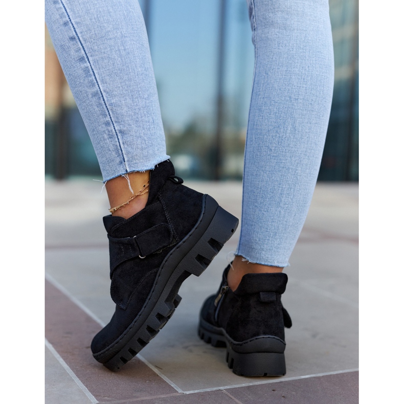 S.Barski Zamszowe Botki Trapery Na Suwak Czarne Remgate 4