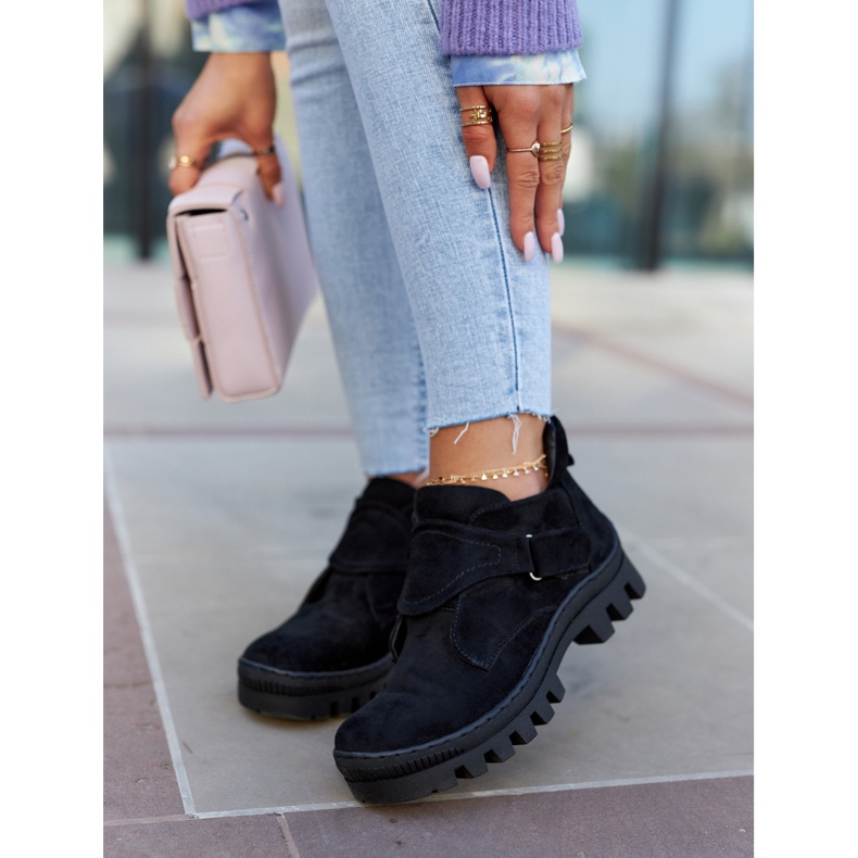 S.Barski Zamszowe Botki Trapery Na Suwak Czarne Remgate 3