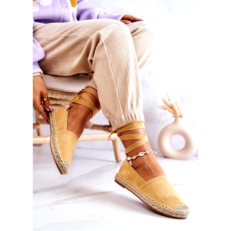 FB1 Wiązane Zamszowe Espadryle Żółte Ismanne 4