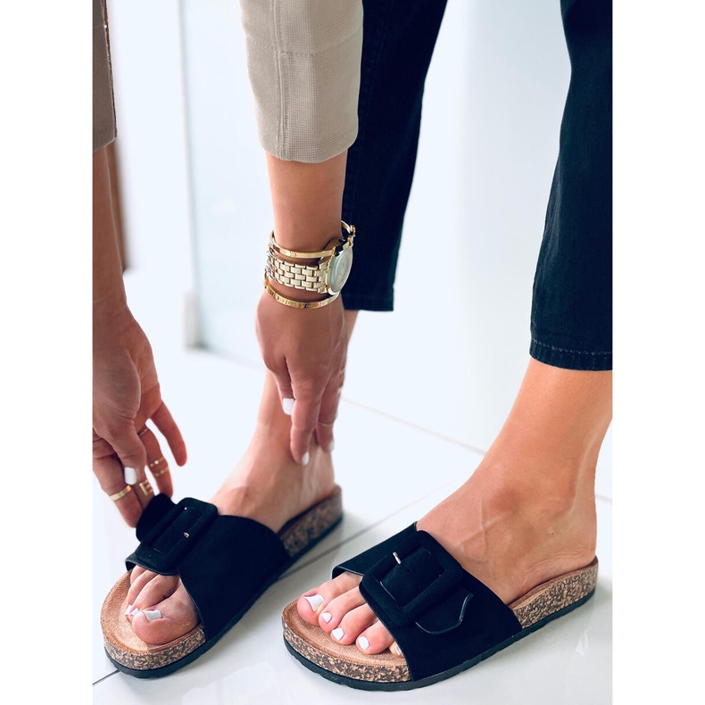 Klapki na korkowej podeszwie Priya Black czarne 1