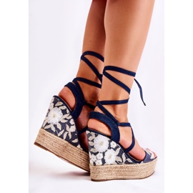 WS1 Modne Wiązane Sandały Na Koturnie Granatowe Recife niebieskie 2