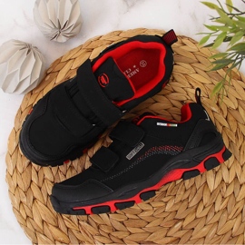 Buty trekkingowe dziecięce wodoodporne czarno-czerwone American Club czarne 2