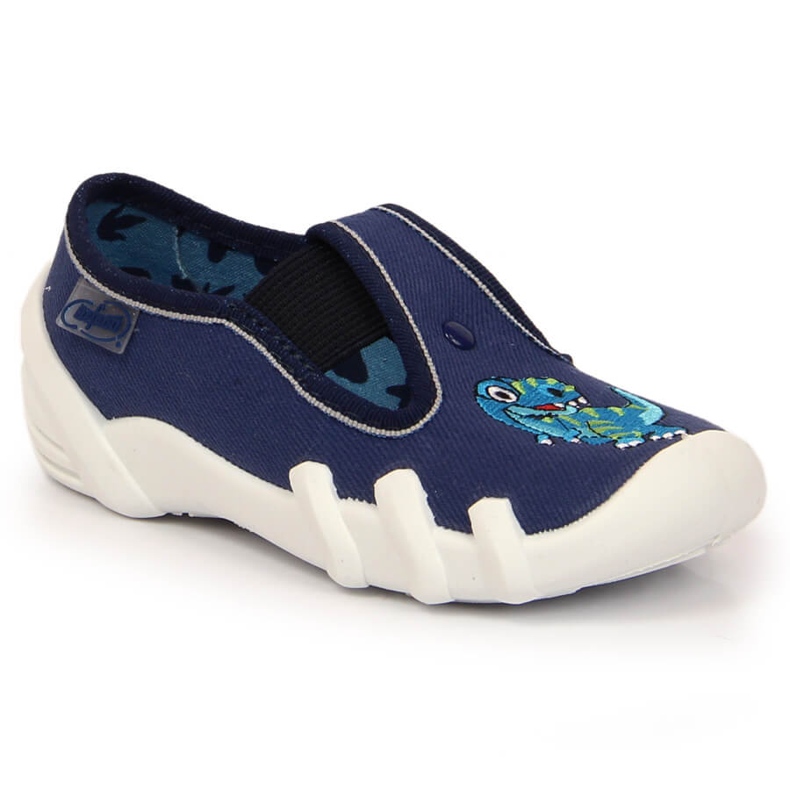 Kapcie chłopięce na gumkę z dinozaurem slip on granatowe Befado 2