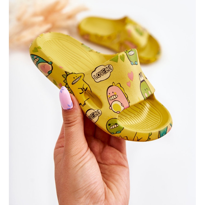 WJ1 Lekkie Dziecięce Klapki Dinozaury Żółte Astro 1