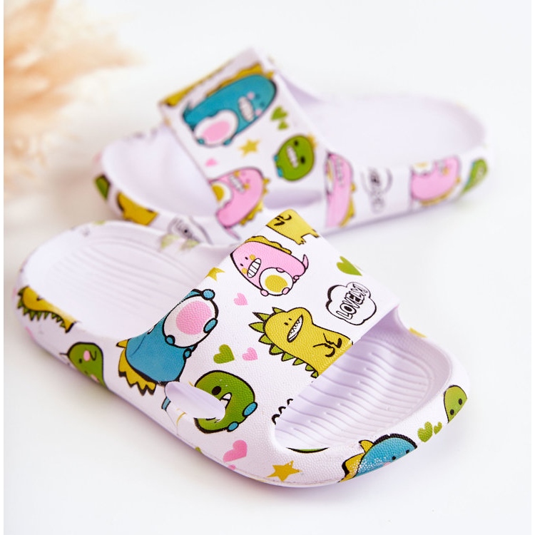 WJ1 Lekkie Dziecięce Klapki Dinozaury Białe Astro 2