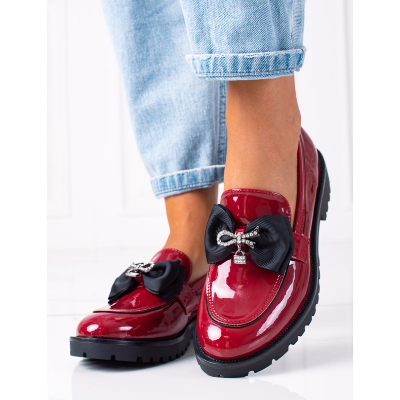 SHELOVET Mokasyny Z Kokardą czerwone 1