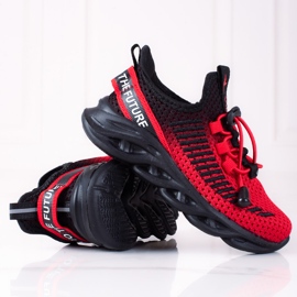 Buty sportowe dziecięce Vico materiałowe dwukolorowe czarne czerwone 1