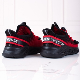 Buty sportowe dziecięce Vico materiałowe dwukolorowe czarne czerwone 2