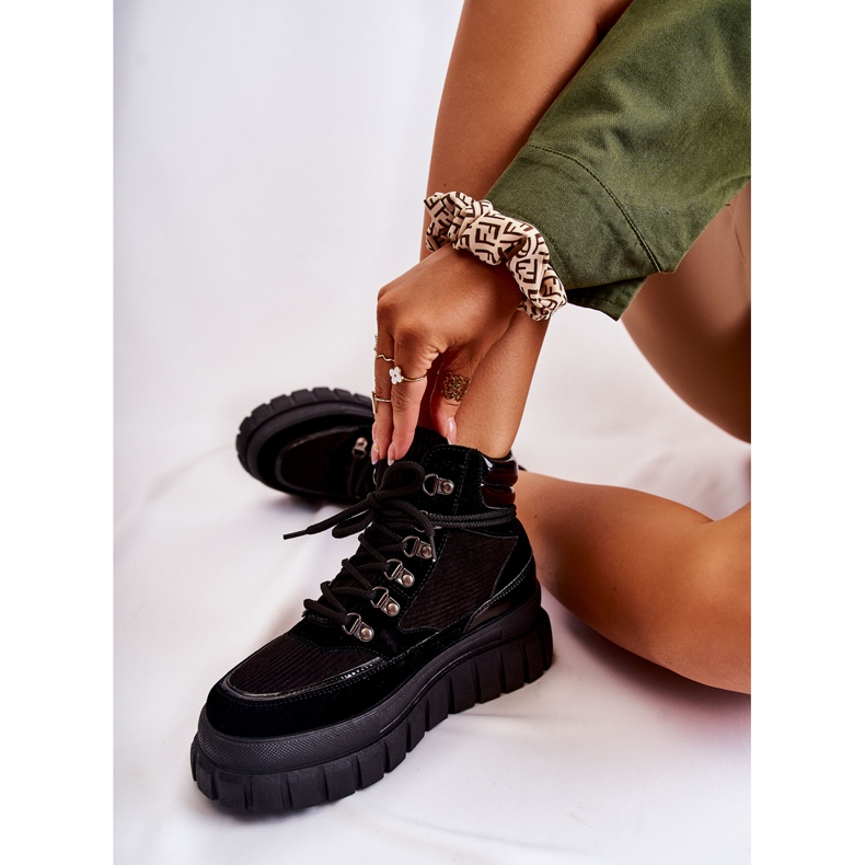 FB3 Modne Damskie Botki Na Platformie Czarne Magnific 2