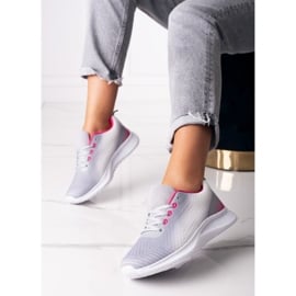 Sportowe sneakersy damskie Shelovet sznurowane biało szare białe 1