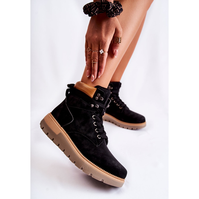 FB3 Skórzane Botki Na Platformie Czarne Ressa 2