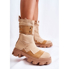PS1 Wysokie Botki Workery Na Suwak Ciemnobeżowe Nerisa beżowy 2