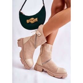 PS1 Modne Damskie Zamszowe Botki Na Suwak Beżowe Kandell beżowy 2
