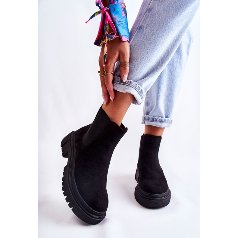 PS1 Zamszowe Wsuwane Botki Workery Czarne Lorea 1