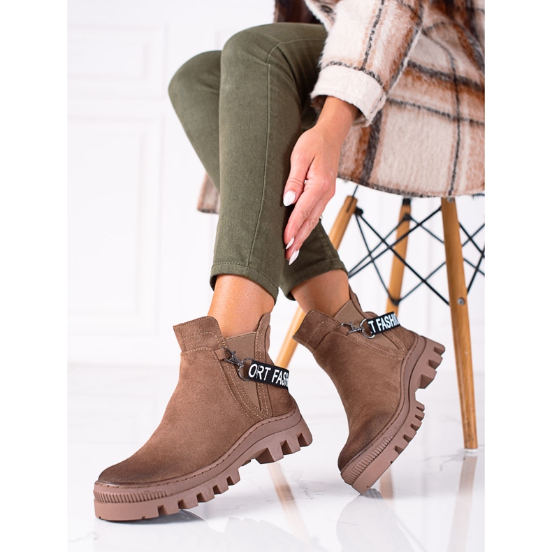 W. Potocki Beżowe zamszowe workery Potocki beżowy brązowe 1