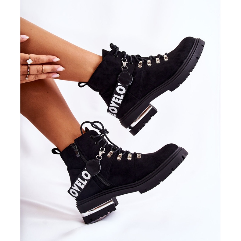 PS1 Zamszowe Ocieplane Botki Z Paskiem Czarne Aurelio 1