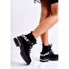 PS1 Zamszowe Ocieplane Botki Z Paskiem Czarne Aurelio 2