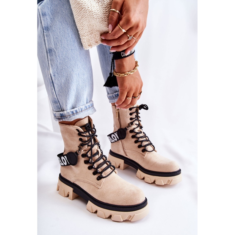 PS1 Zamszowe Wysokie Botki Z Ociepleniem Beżowe Danity brązowe 2