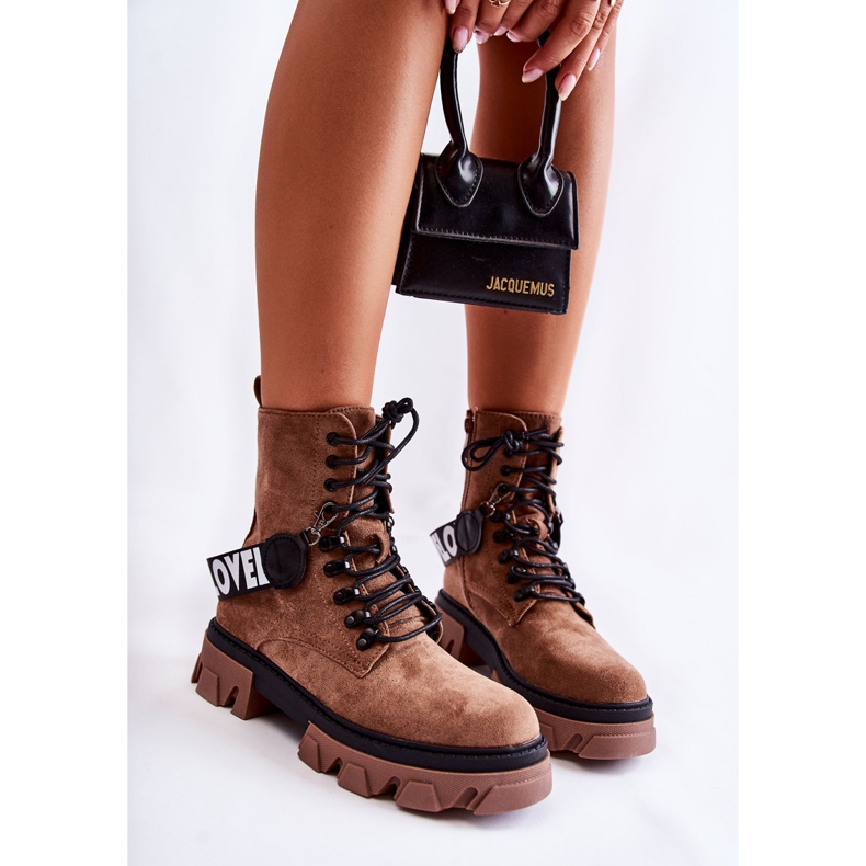 PS1 Zamszowe Wysokie Botki Z Ociepleniem Brązowe Danity 1