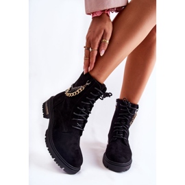 Zamszowe Ocieplane Botki Z Łańcuchem Czarne Sorita 1