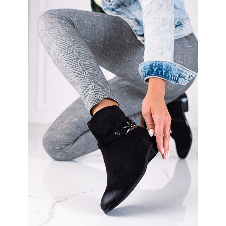 W. Potocki Botki damskie Potocki kowbojki z łańcuszkiem czarne 1