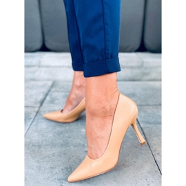 Szpilki damskie licowe Aurora Camel brązowe 1