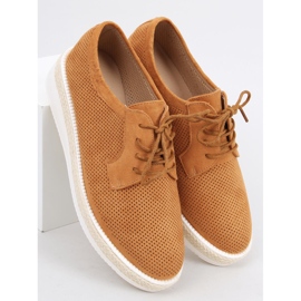 Mokasyny sznurowane espadryle Guermo Camel brązowe 2