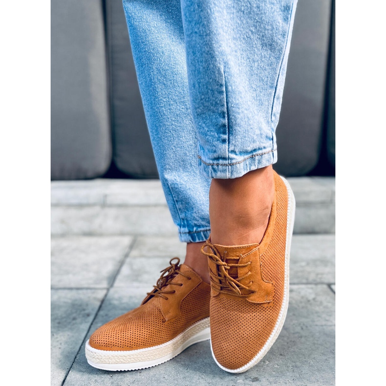Mokasyny sznurowane espadryle Guermo Camel brązowe 1