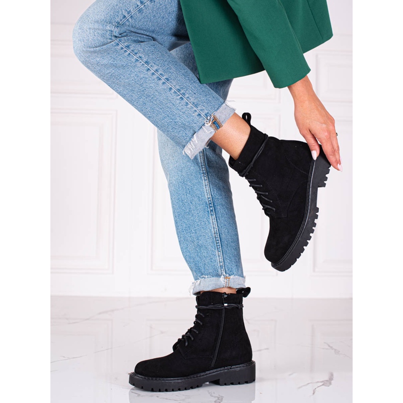 Czarne traperki damskie  zamszowe 2