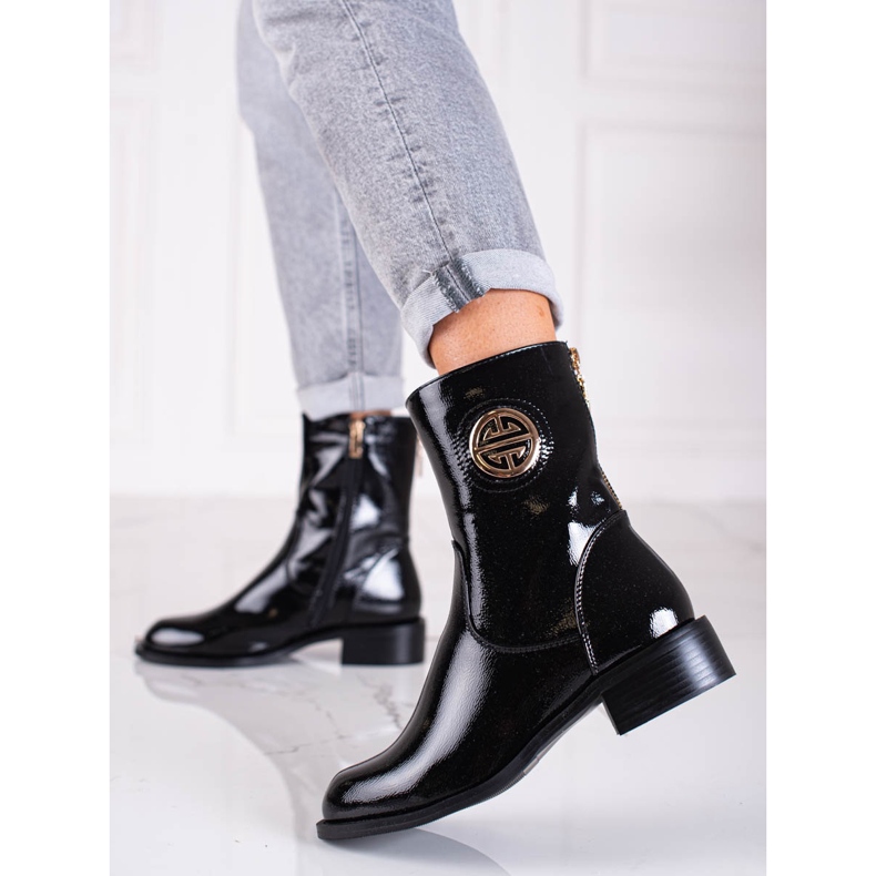 Lakierowane wysokie botki damskie Shelovet czarne 1