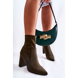 Damskie Botki Materiałowe Na Obcasie Khaki Amile brązowe 2