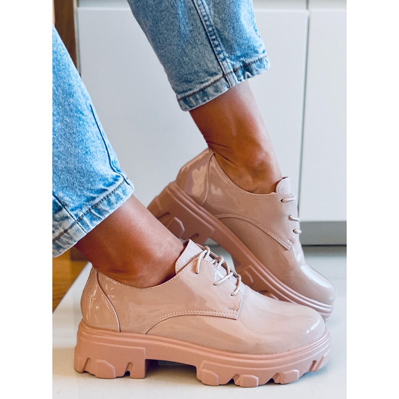 Mokasyny na wysokiej podeszwie Pragma Nude beżowy różowe 1