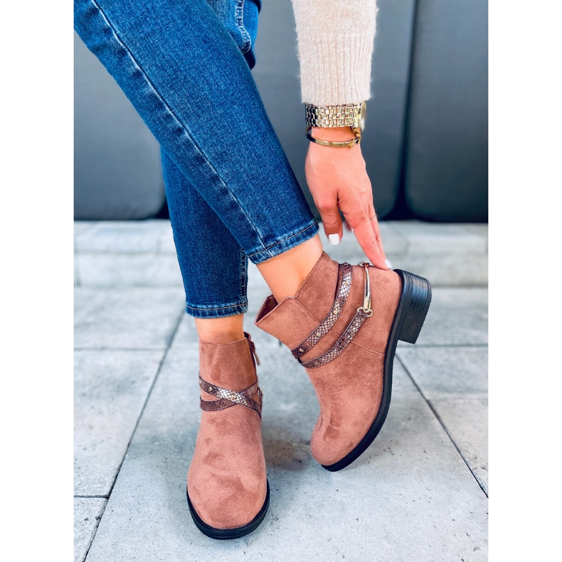 Botki damskie zamszowe Zinaida Camel brązowe 1