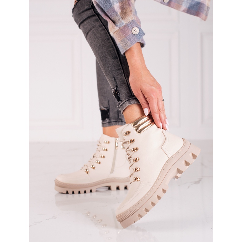 Beżowe botki traperki W. Potocki beżowy 1